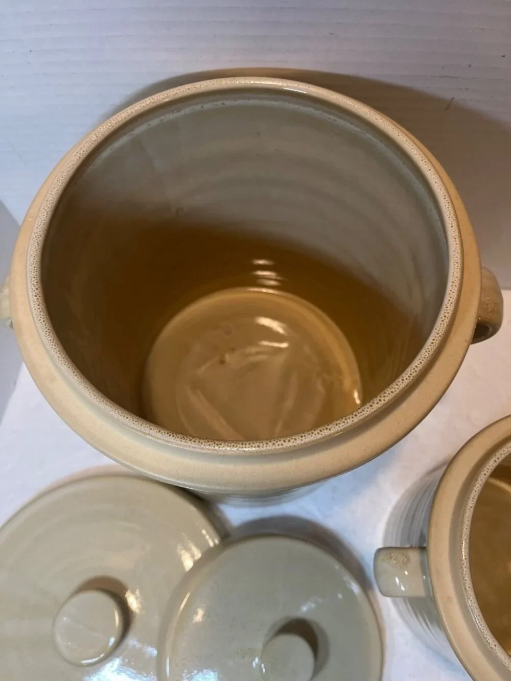 Over And Back Stoneware Large & Small Lidded Canisters Beige Set Of 2 Kitchen St